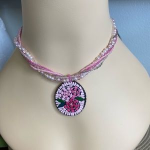 Vintage Pink Multi Strand Bead Necklace Vintage